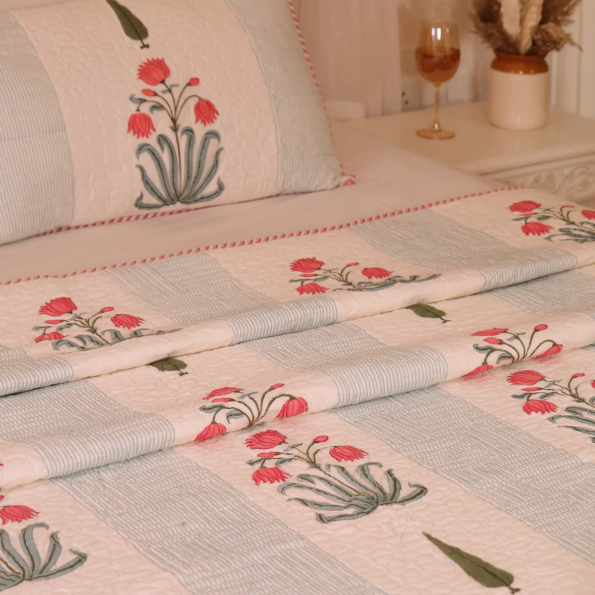 Floral Empress - Handblock Bedcover-2