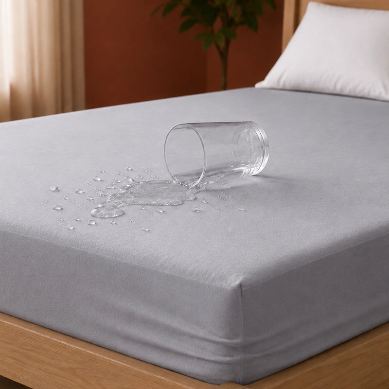 Fort - Terry Solid Mattress Protector (Grey)-4