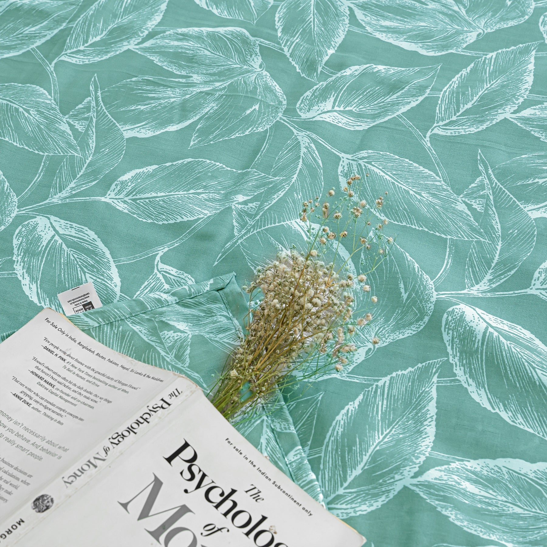 Imprimer Lilac - Leaf Printed Dohar Blanket (Aqua Blue)-4
