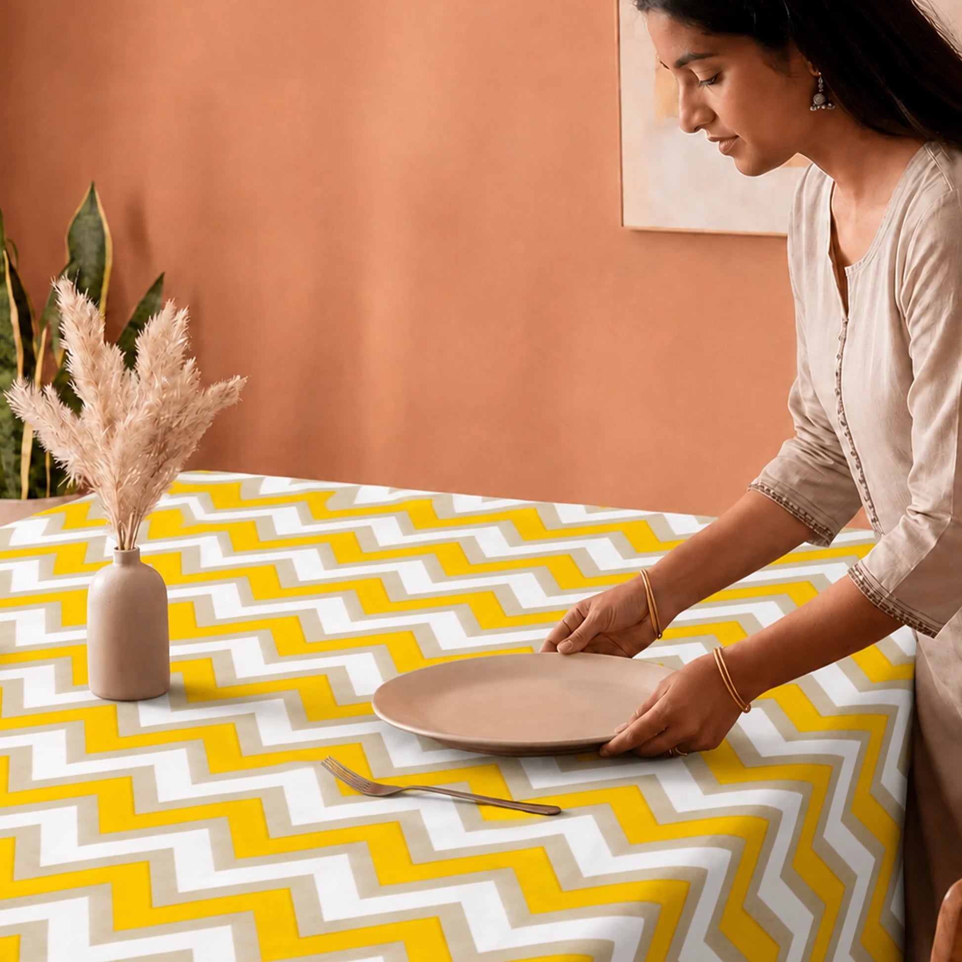Imprimer Chevron - Printed Dining Table Cover (Yellow)-4