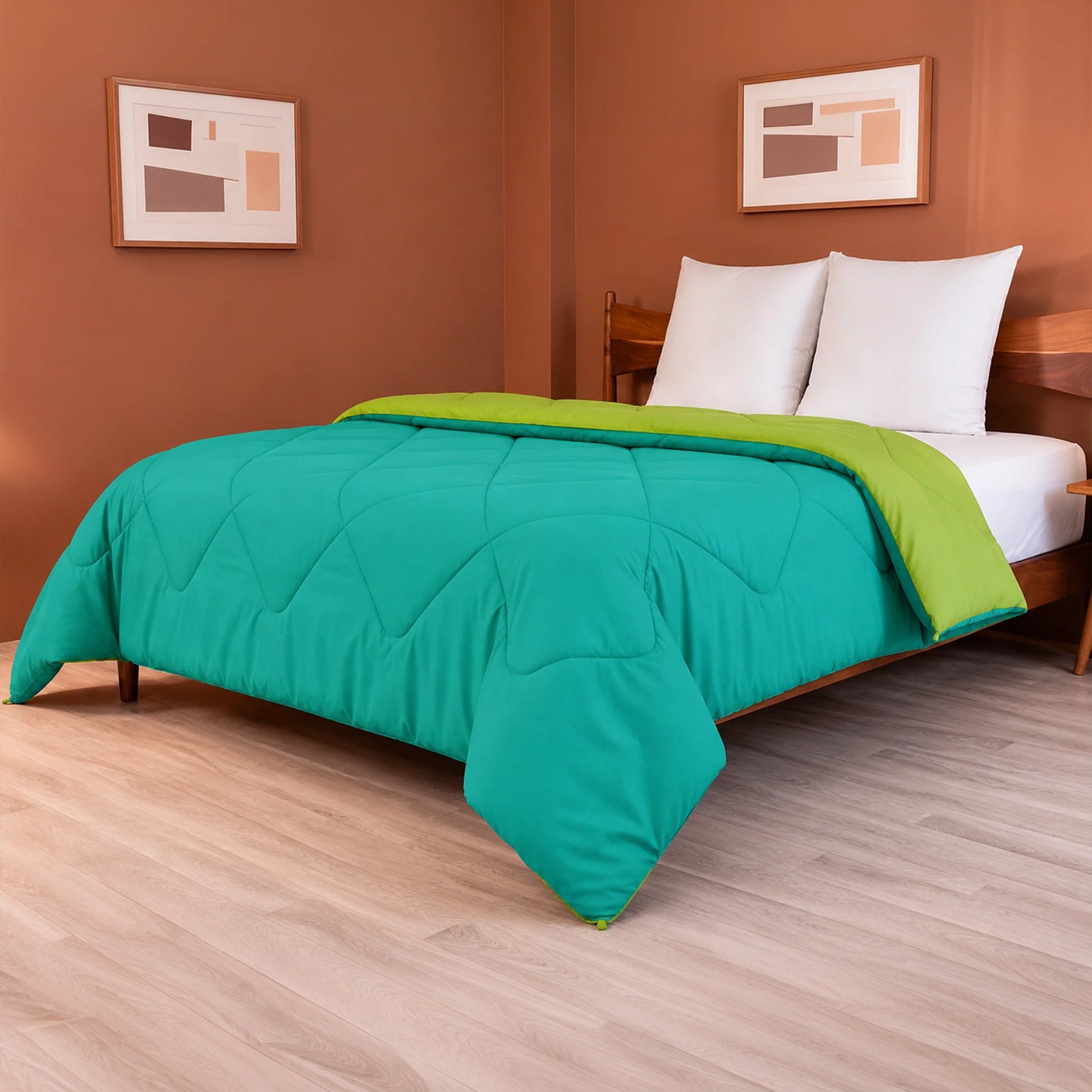Fort - Box Stitch Duvet Comforter (Parrot Green & Aqua Green)-4