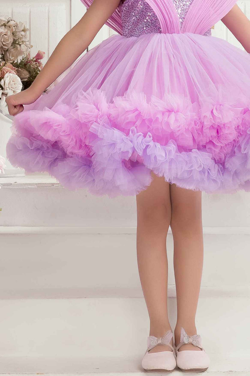 Lavender Ruffle Party Frock with Sparkle Sequins Embellishment For Girls