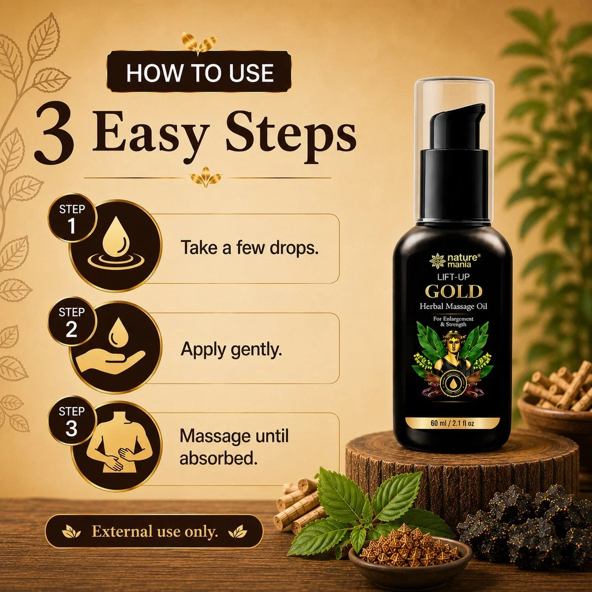 Lift-up Gold Herbal Massage Oil For Men (50ml)