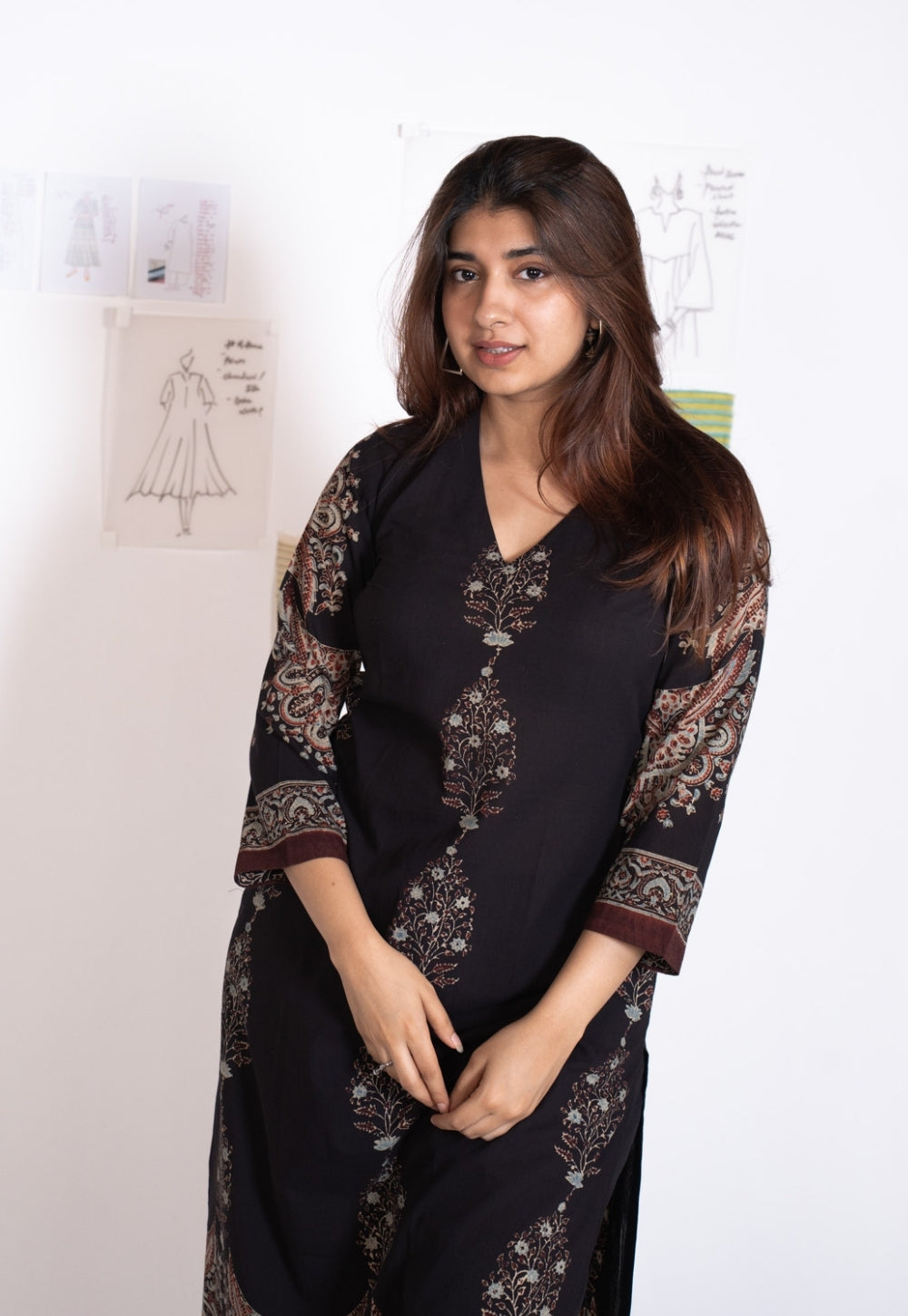 Elisha Black Ajrakh Cotton Straight Kurta
