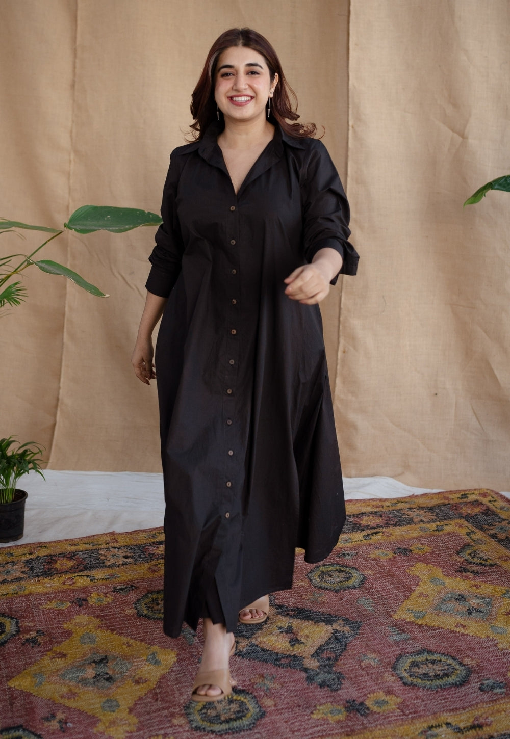 TIECO DyeVerse - Black Poplin Cotton Embroidered Dress