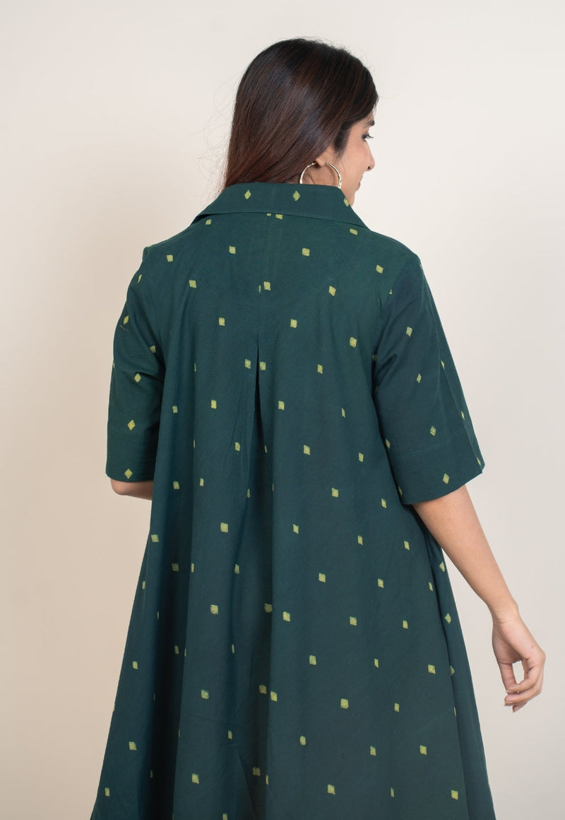 Srisha Green Dabu Cotton A Line Dress