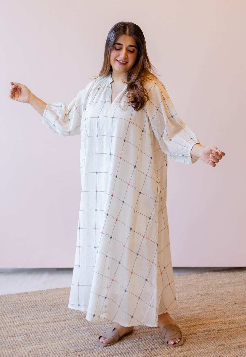 Eva Off White Jamdani Handloom Cotton Anti-Fit Dress