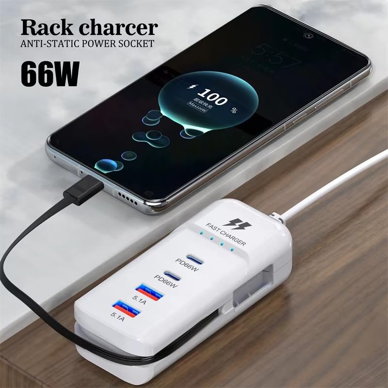 WISTAR WISTAR 66W USB Hub Charging Station 2-USB & 2-PD Ports Safe Fast Charger with Type-C Cable, Multi-Device USB C Charging Hub, Durables USB Fast Charging Desktop Charger for Phone, Tablet - image 4