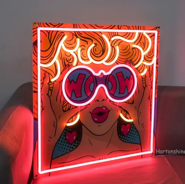 Neonsignsindia LED Neon Light 'Wow Girl' Sign, 24x24 Inches, UV Print, Different Modes & Adjustable Brightness | Neon Signs India — Image 2