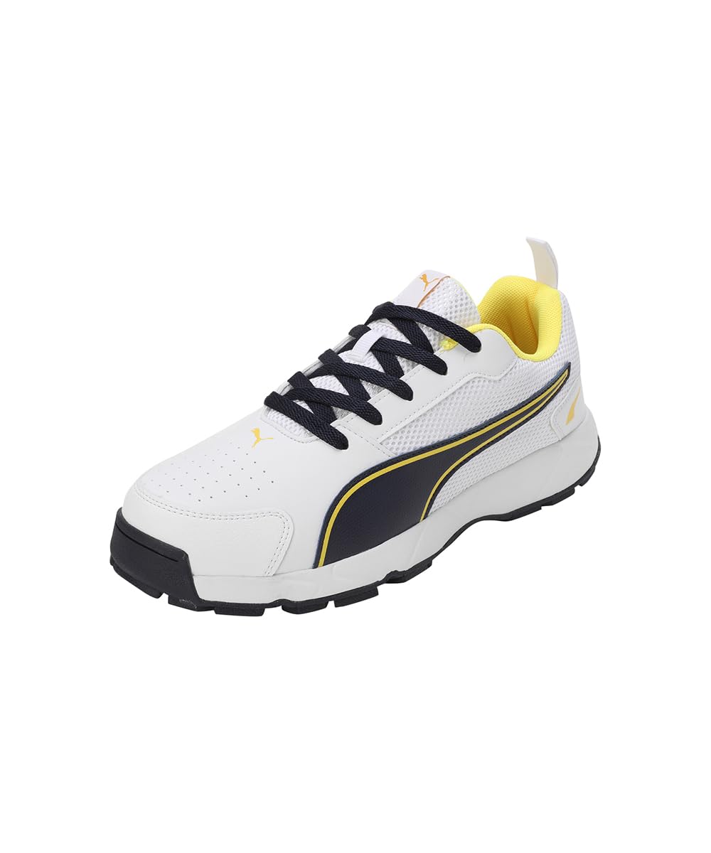 PUMA Cricket HighRun Cricket Shoes - White-Blazing Blue-Fast Yellow