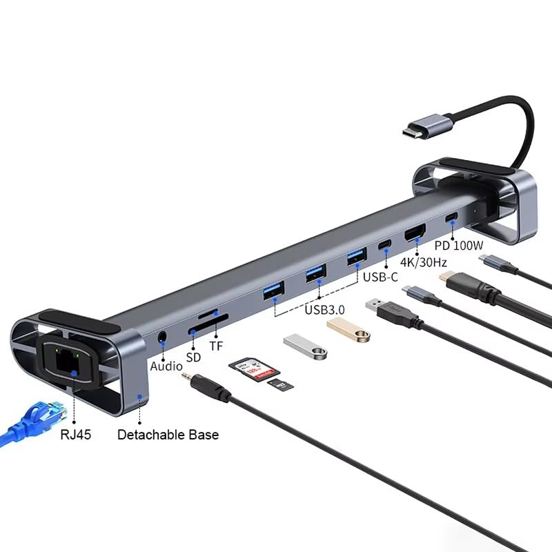 WISTAR WISTAR 10-in-1 Docking Station with 4K HDMI, PD Charging, SD/TF, 3 USB 3.0, USB C, RJ45 Ethernet, Audio, USB C Hub Multiport Adapter, Laptop Docking Station for Dell XPS/HP/Lenovo/Surface - image 2