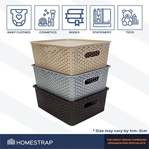 Set Of 3, Plastic Storage Organizers | Baskets With Lid