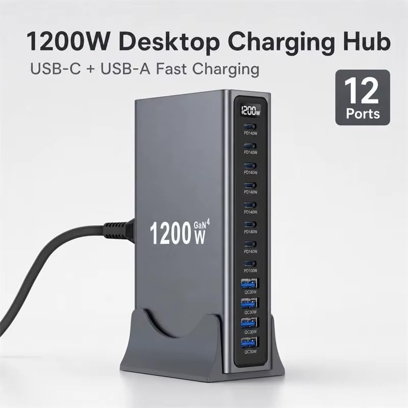 WISTAR WISTAR 1200W GaN USB C Charger, 12-Port Charging Station with 140W PD PPS AVS, Fast Charger Hub for MacBook, iPhone, Samsung Galaxy, iPd and More - image 3