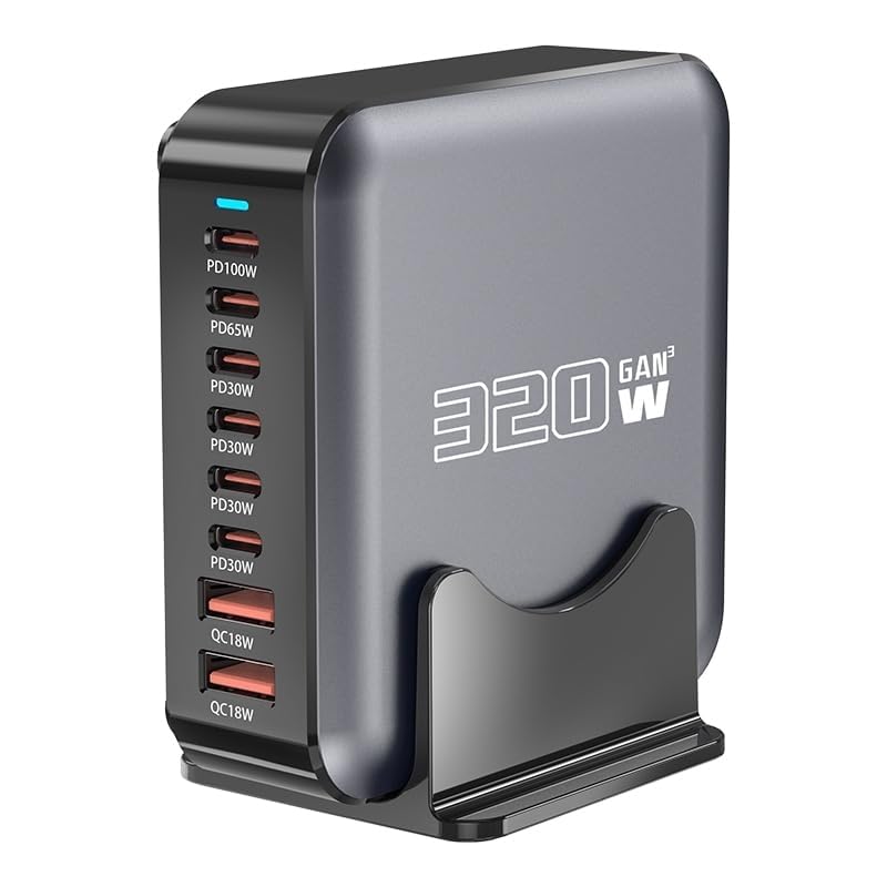 WISTAR 320W GaN Multiport USB C Charger, 8-Port Charging Station with 100W PD, 6 USB-C & 2 USB-A Fast Charger for MacBook, iPhone 16/15, iPd, Galaxy, Pixel, Switch, EU Plug - image 1