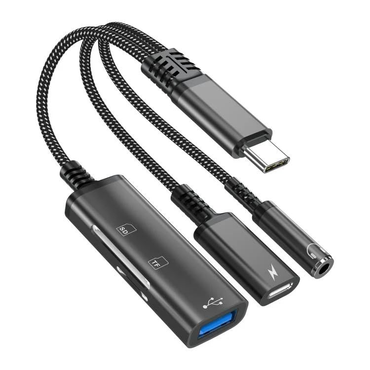 WISTAR 4-in-1 USB C to 3.5mm Headphone Audio Adapter with 60W PD Fast Charging, USB OTG Dongle & TF/SD Card Reader, Hi-Res DAC Splitter Compatible FOR iPhone15/16, iPadPro, MacBook, Galaxy S23 and most - image 1