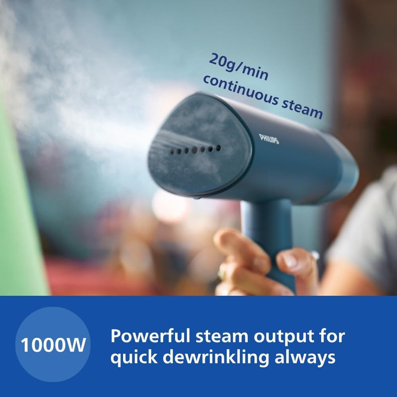 PHILIPS PHILIPS STH3000/20 Garment Steamer Perfect Rakhi Gift - Compact & Foldable, Convenient Vertical Steaming, 1000 Watt Quick Heat Up, up to 20g/min, Kills 99.9%* Bacteria (Reno Blue) - image 4