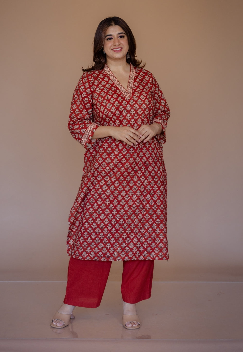 Shanza Red Bagru Cotton Straight Kurta