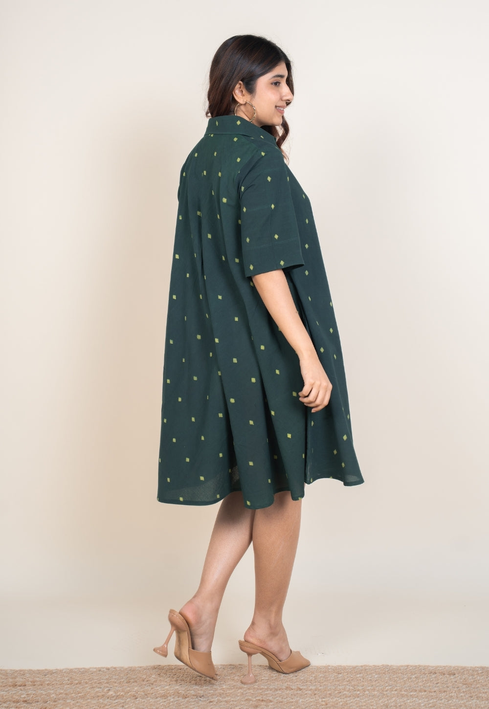 Srisha Green Dabu Cotton A Line Dress
