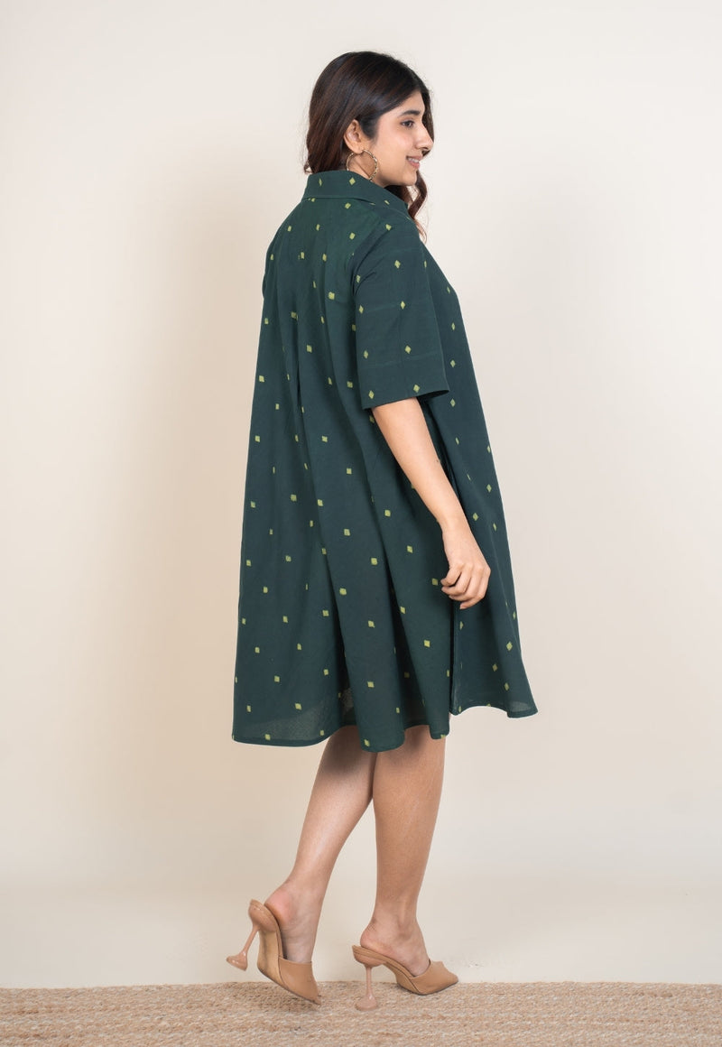 Srisha Green Dabu Cotton A Line Dress