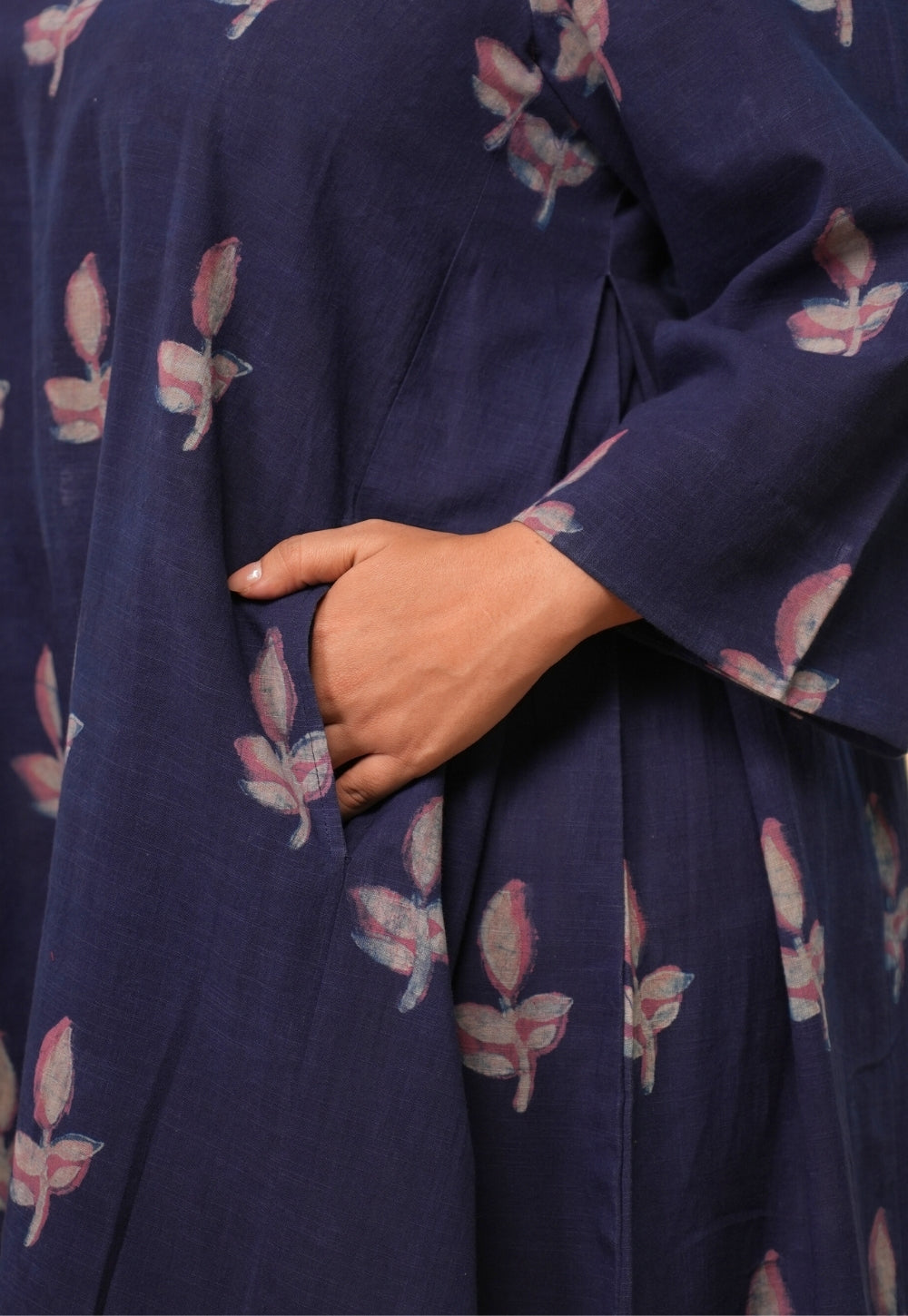 Vidya Blue Dabu Slub Cotton A Line Dress
