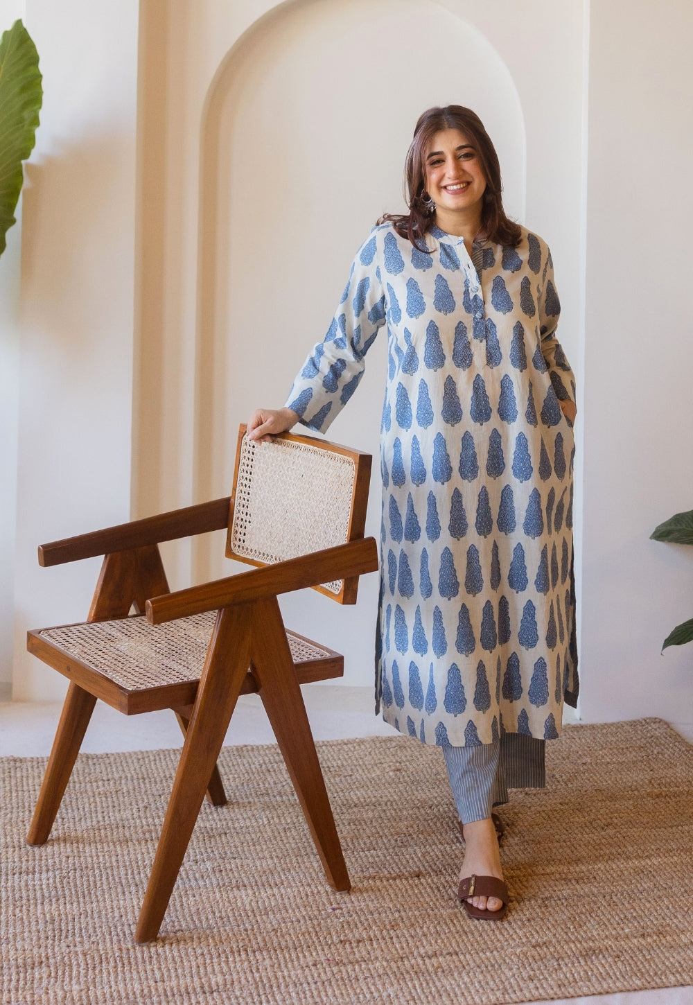 Azha Blue Ajrakh Cotton Straight Kurta