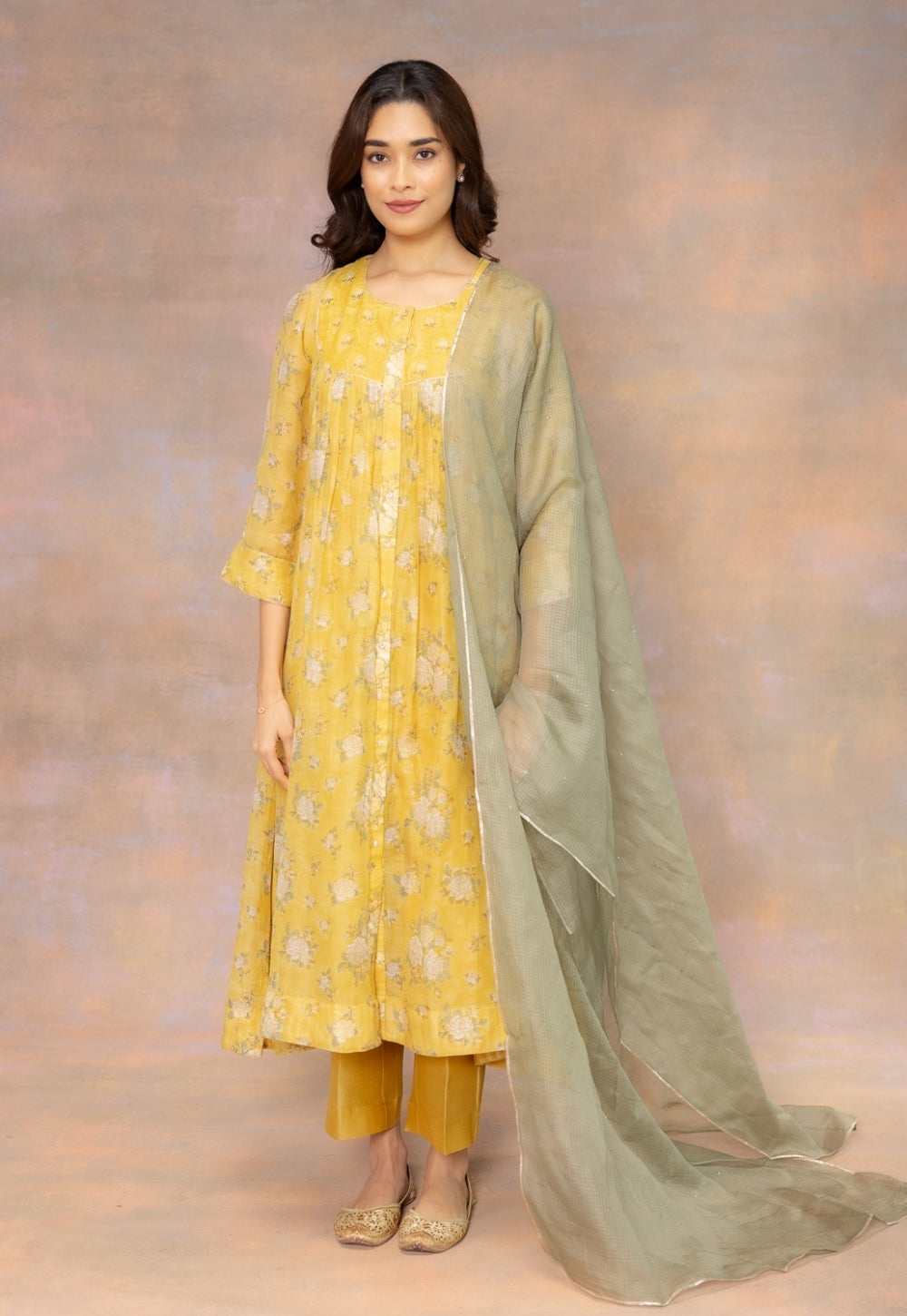 Yashi Yellow Solid Chanderi Silk Straight Pant
