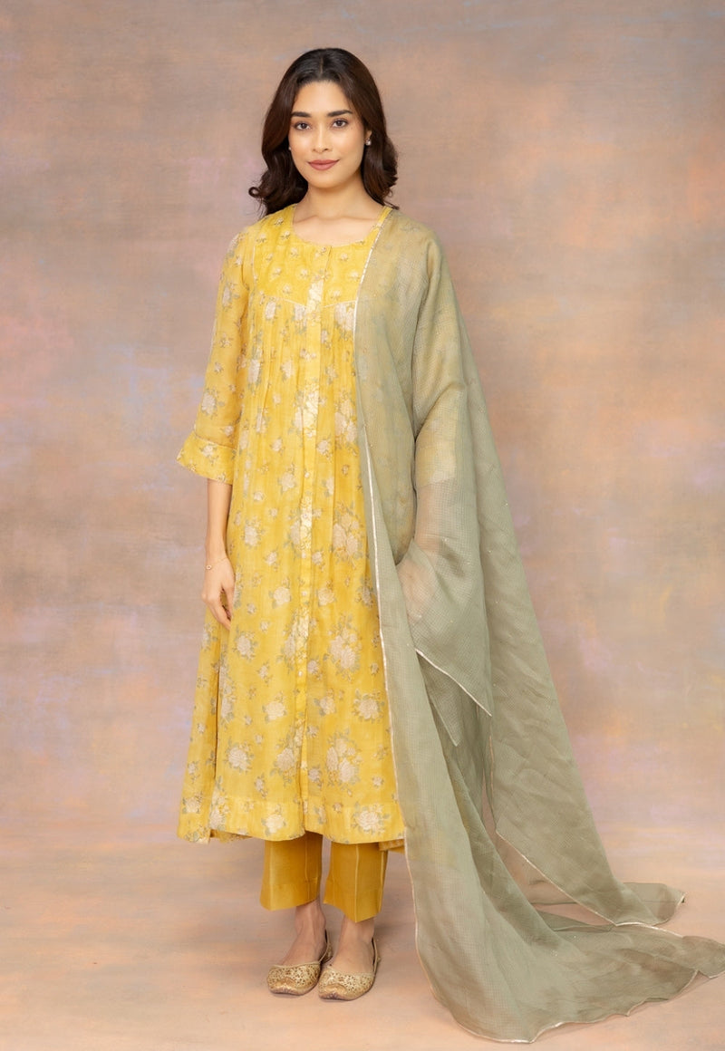 Yashi Yellow Solid Chanderi Silk Straight Pant