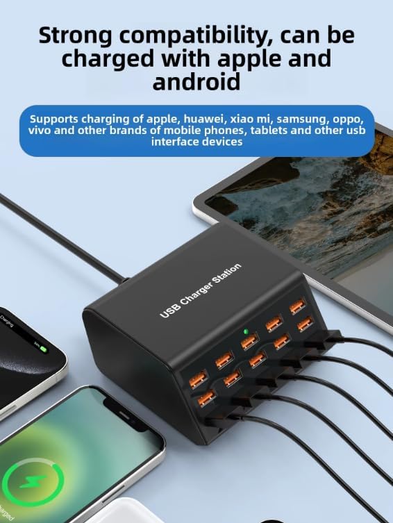 WISTAR WISTAR 15-Port-USB Charging Station 100W Multi-Port USB.Charger Hub, 5V/2.4A Intelligent Desktop Charging Dock for iPhone, iPd, Samsung Galaxy, Android Phones, Tablets, Earbuds & USB-Devices - image 6