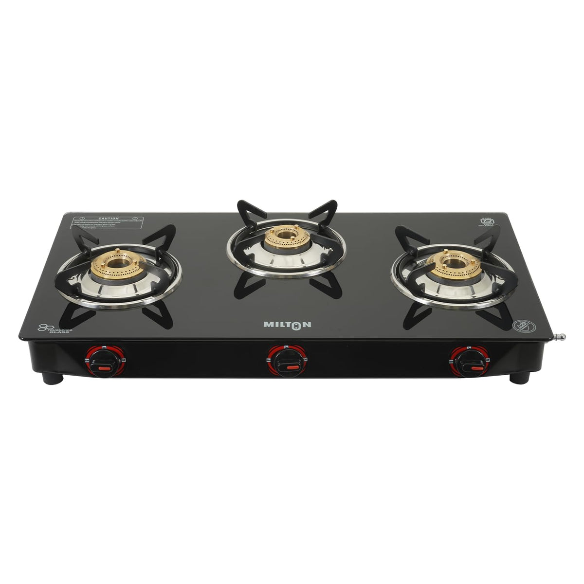 MILTON MILTON Premium 3 Burner Black Manual Ignition Glass Top Gas Stove, (ISI Certified) - image 2
