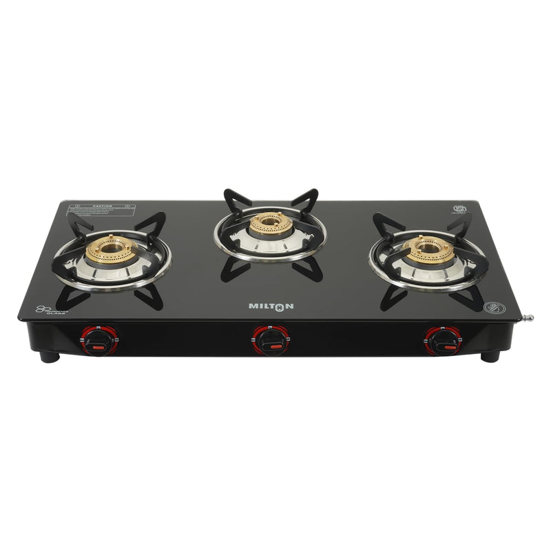 MILTON MILTON Premium 3 Burner Black Manual Ignition Glass Top Gas Stove, (ISI Certified) - image 2