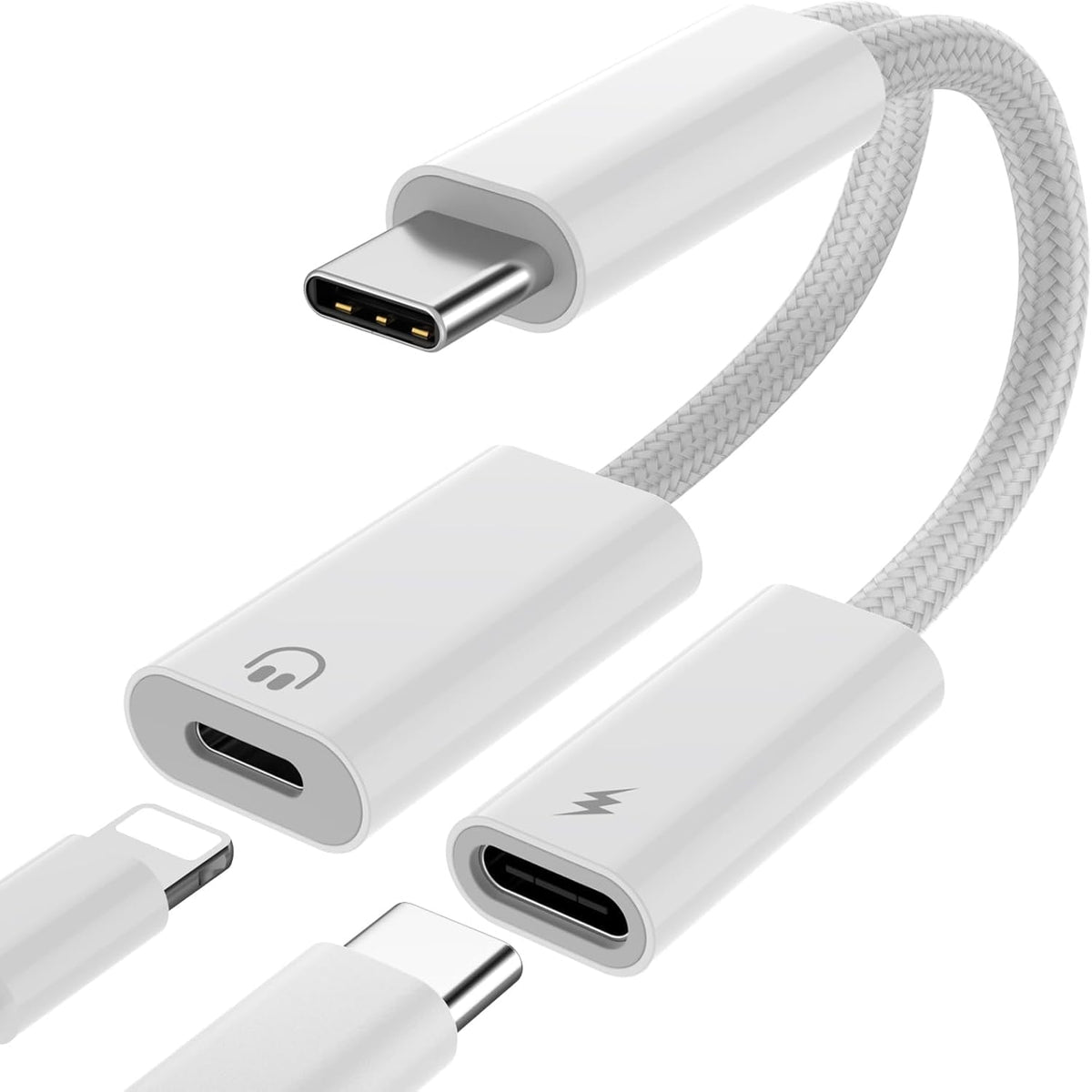 WISTAR WISTAR 2-in-1 USB C to Ligh/tning Headphone Audio Adapter with 60W Charge for iPhone 16 15 Pro Max,Male USB-C to for Light/ning Earphone Converter with Type C Fast Charge Splitter for iPad 10 - image 1