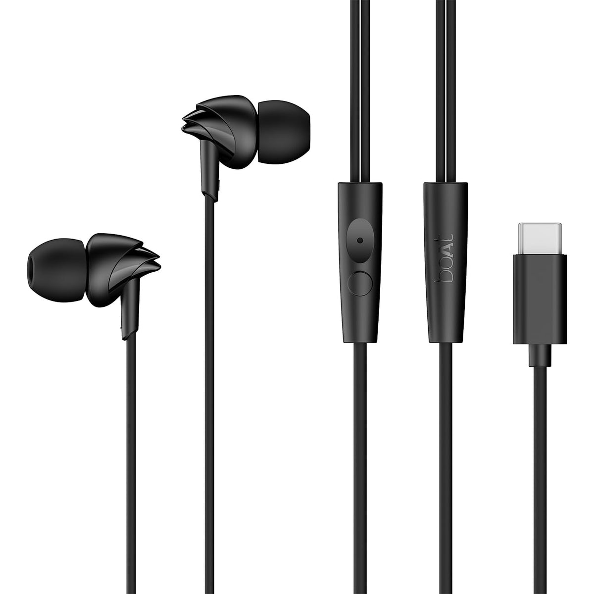 boAt boAt Bassheads 300C Wired Earphones,Type-C Jack, 10mm Drivers, Signature Sound, in-Line Microphone, Integrated Controls, Voice Assistant & 120cm Cable (Active Black) Active Black-1 - main image
