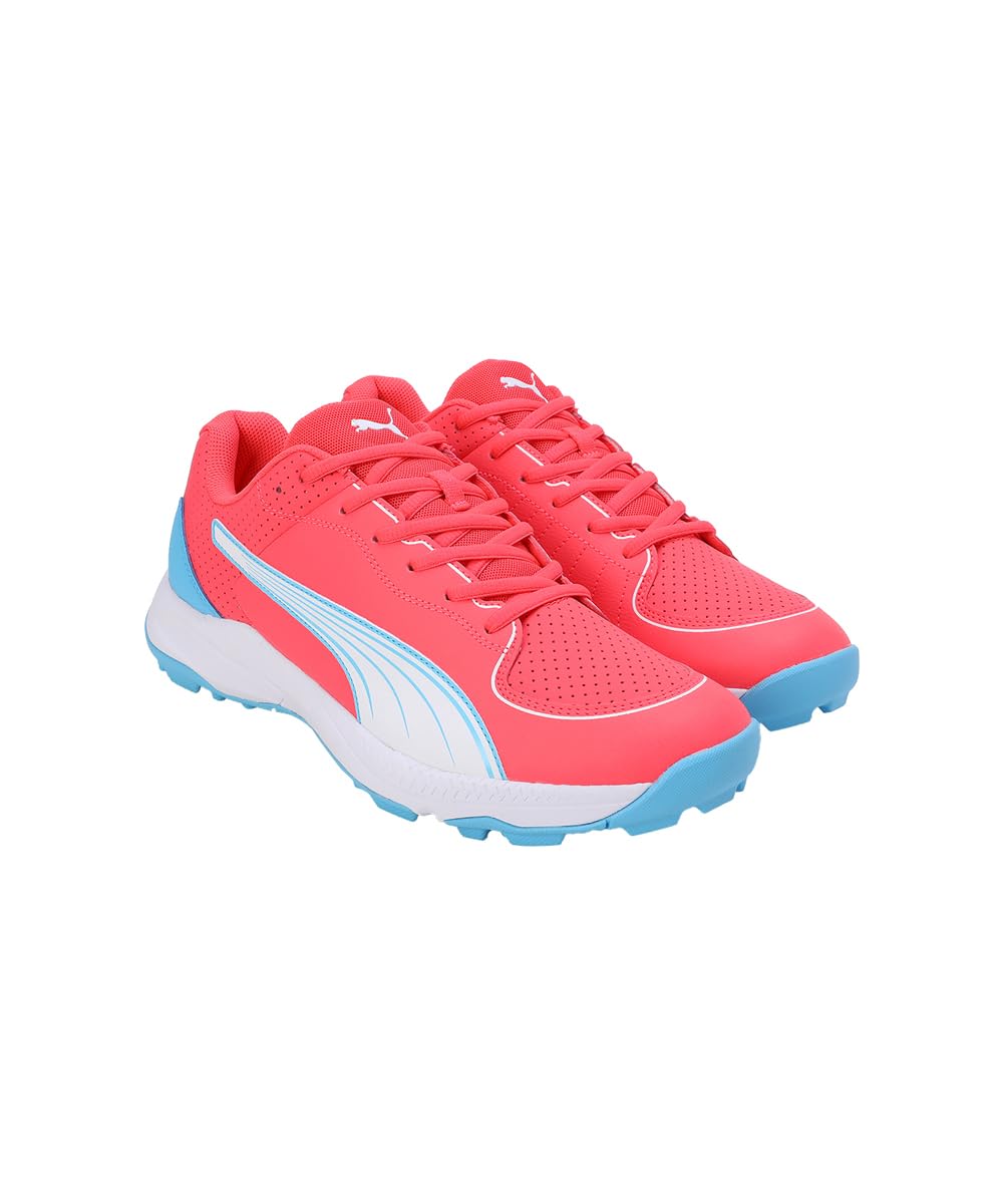 Puma 24 FH Rubber Wide Fit Cricket Shoes - Fire Orchid-White-Luminous Blue
