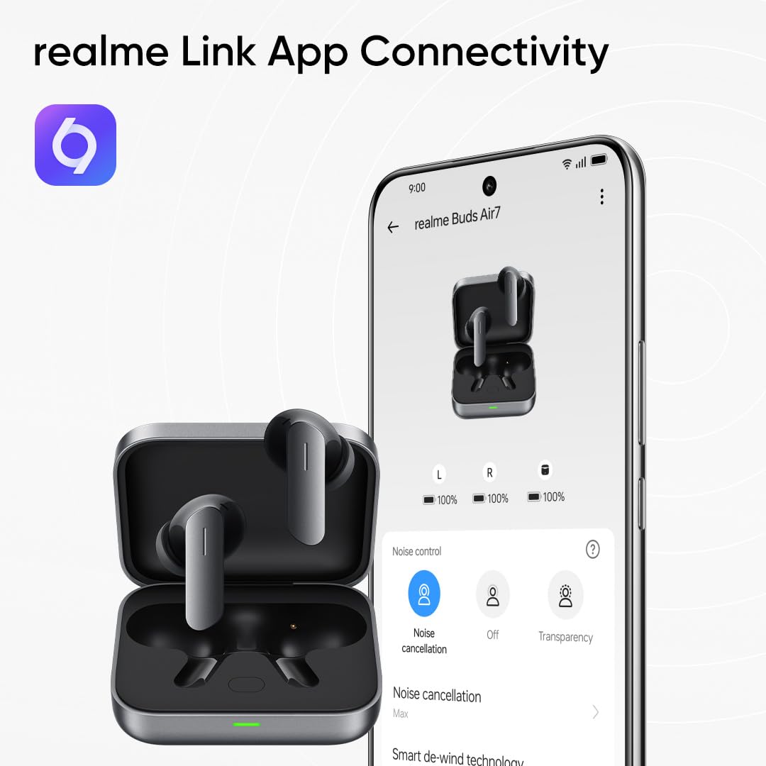 realme realme Earbuds Air 7 True Wireless,12.4mm Dynamic Bass Drivers,52Hrs Playtime,52dB Hybrid ANC,6 Mic ENC,45ms Low Latency,360° Spatial Audio,Hi-Res LHDC,IP55 Dust & Water Resistant,BT v5.4(SlateGrey) Slate Grey - image 8