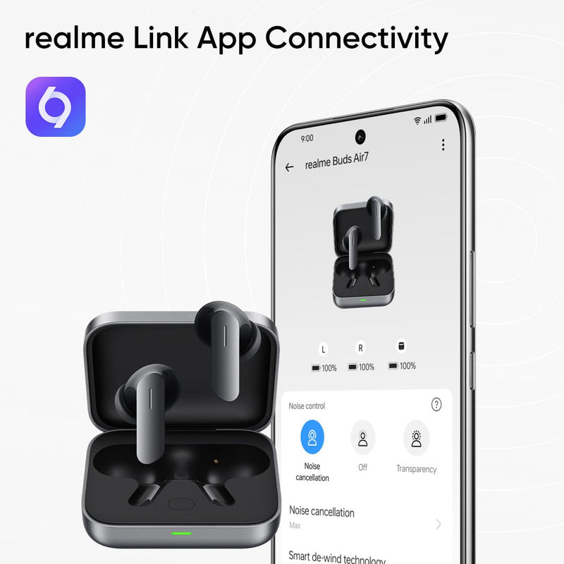 realme realme Earbuds Air 7 True Wireless,12.4mm Dynamic Bass Drivers,52Hrs Playtime,52dB Hybrid ANC,6 Mic ENC,45ms Low Latency,360° Spatial Audio,Hi-Res LHDC,IP55 Dust & Water Resistant,BT v5.4(SlateGrey) Slate Grey - image 8