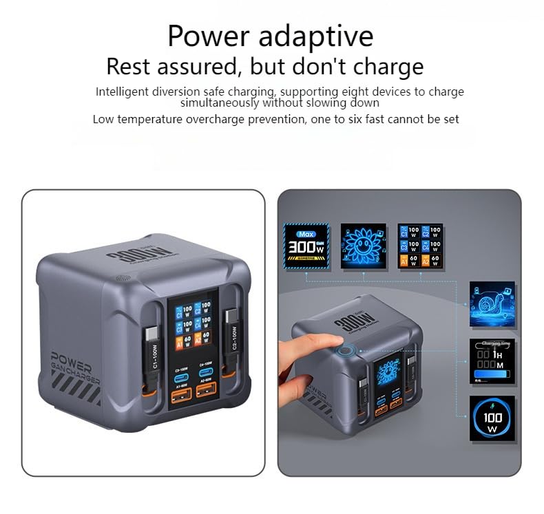 WISTAR WISTAR 300W GaN USB Charger Station LED Display Retractable Type C Cable 100W 65W PD3.0 PPS Fast Charger for MacBook Samsung - image 5