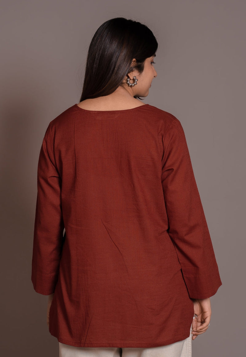 Madder Solid Slub Cotton Straight Short Top - DyeVerse