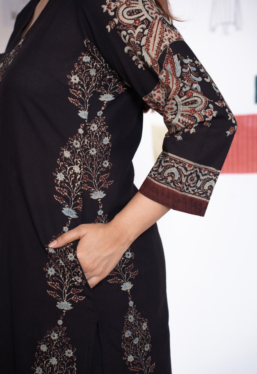Elisha Black Ajrakh Cotton Straight Kurta