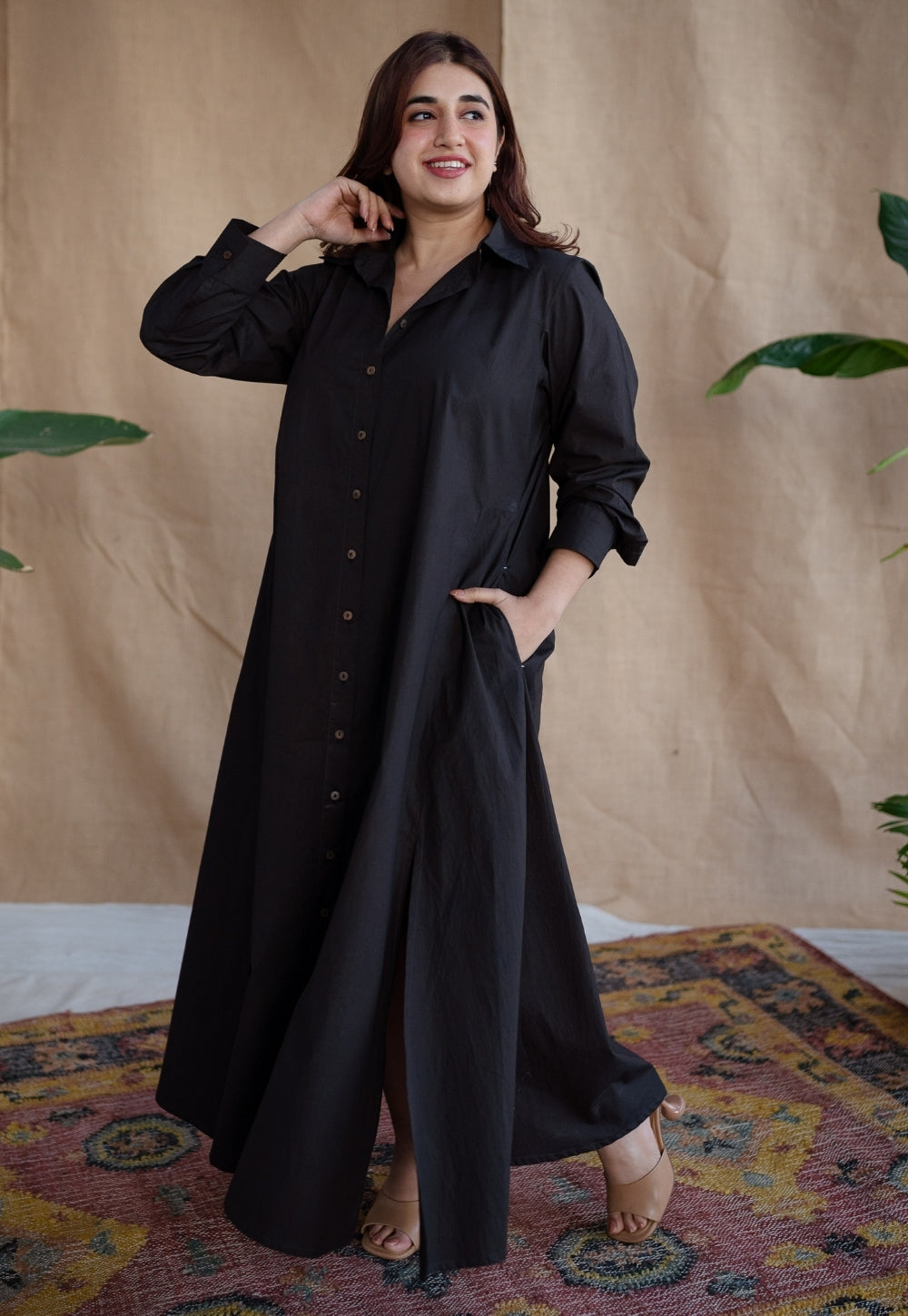 TIECO DyeVerse - Black Poplin Cotton Embroidered Dress
