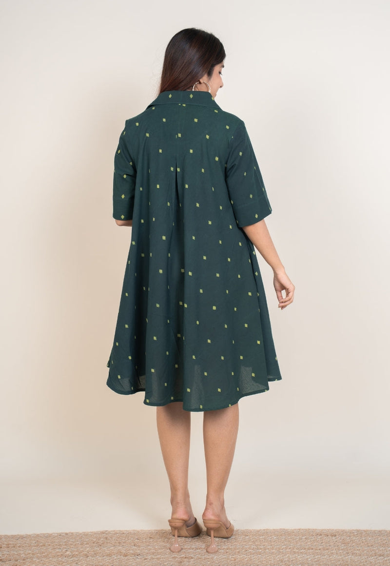 Srisha Green Dabu Cotton A Line Dress