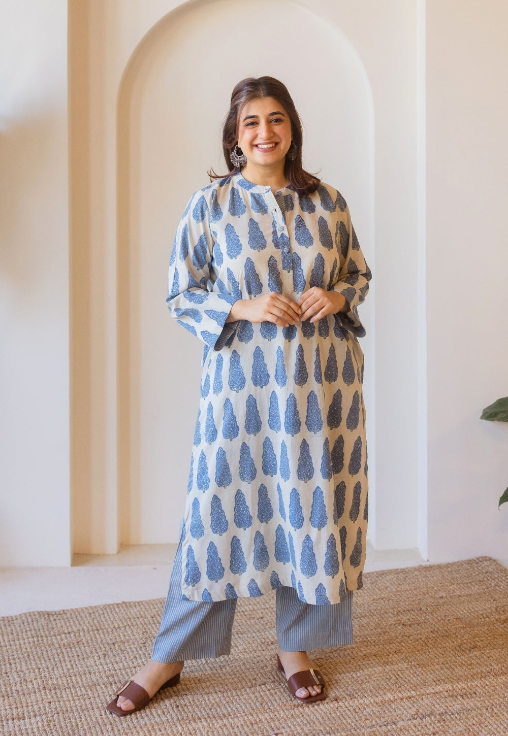 Azha Blue Ajrakh Cotton Straight Kurta