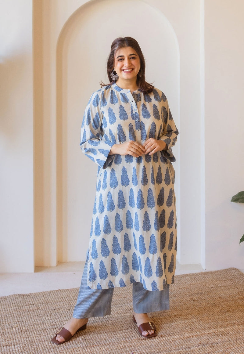 Azha Blue Ajrakh Cotton Straight Kurta