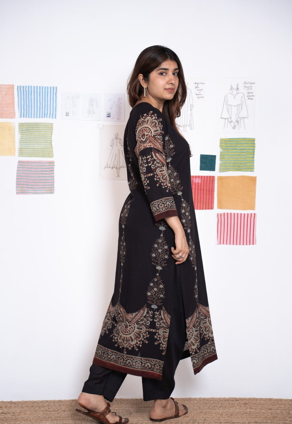 Elisha Black Ajrakh Cotton Straight Kurta