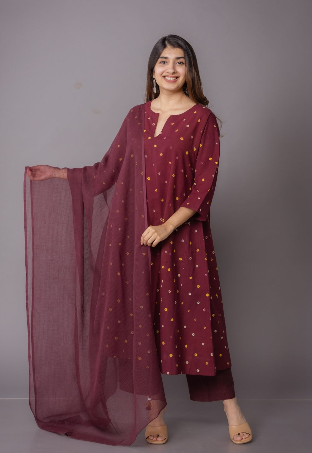 Nyra Red Bandhani Cotton Jhabbha Kali Kurta