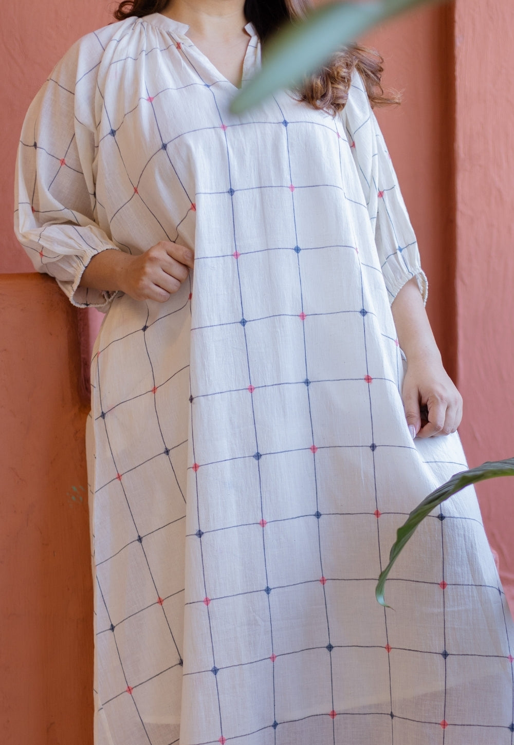 Eva Off White Jamdani Handloom Cotton Anti-Fit Dress