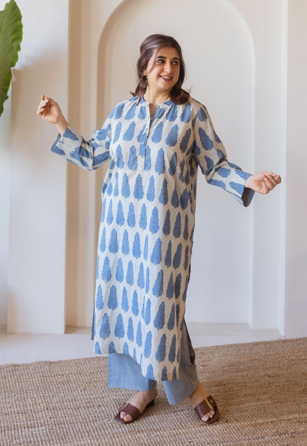 Azha Blue Ajrakh Cotton Straight Kurta