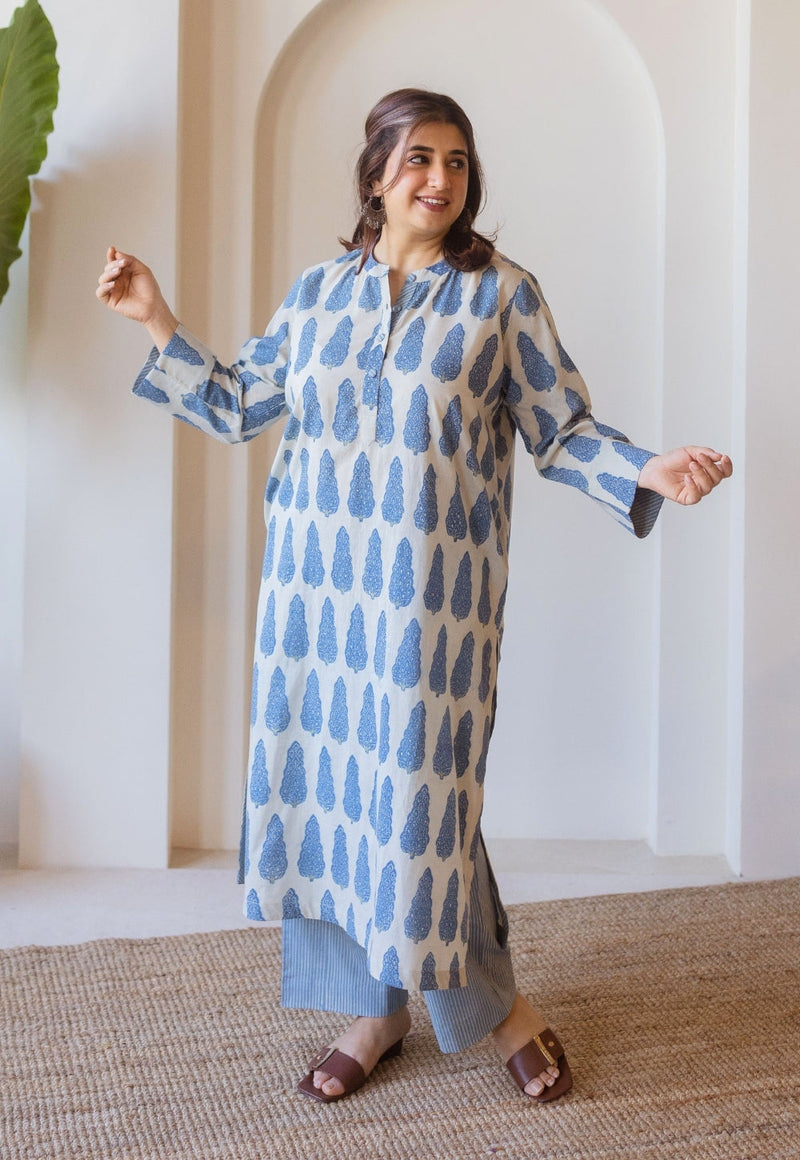 Azha Blue Ajrakh Cotton Straight Kurta