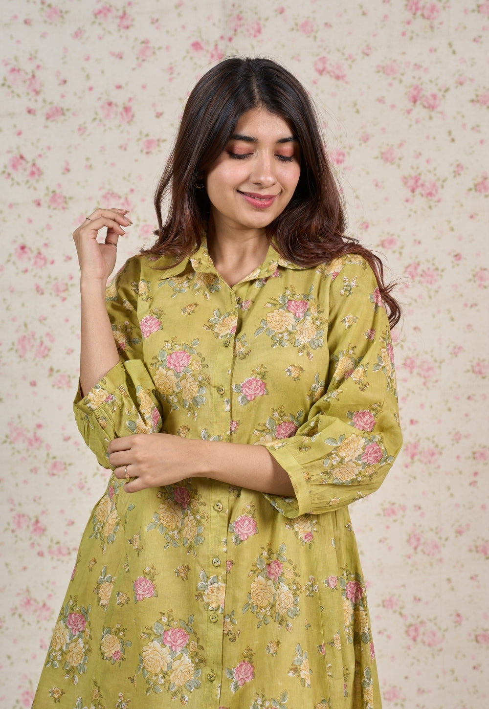 Lily Green Sanganeri Mul Cotton A Line Dress