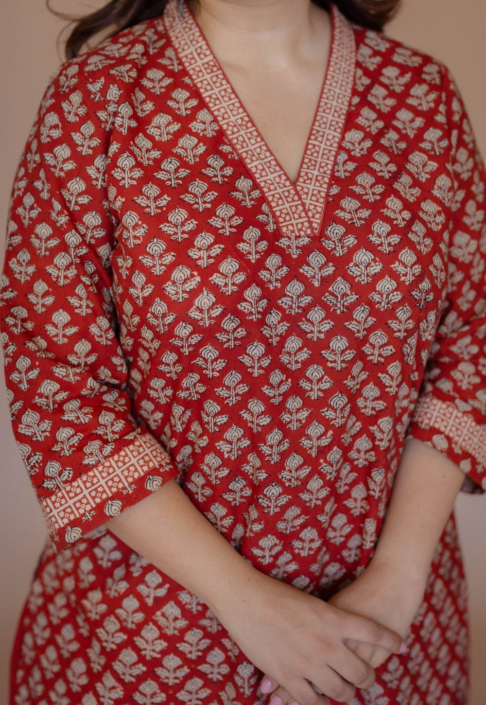 Shanza Red Bagru Cotton Straight Kurta