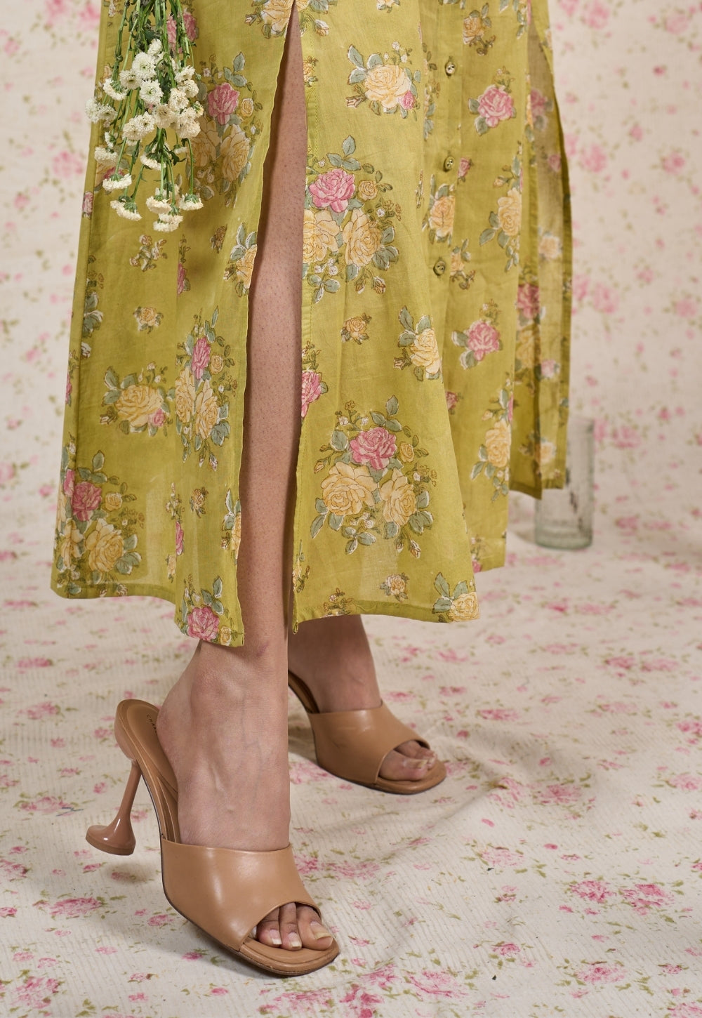 Lily Green Sanganeri Mul Cotton A Line Dress